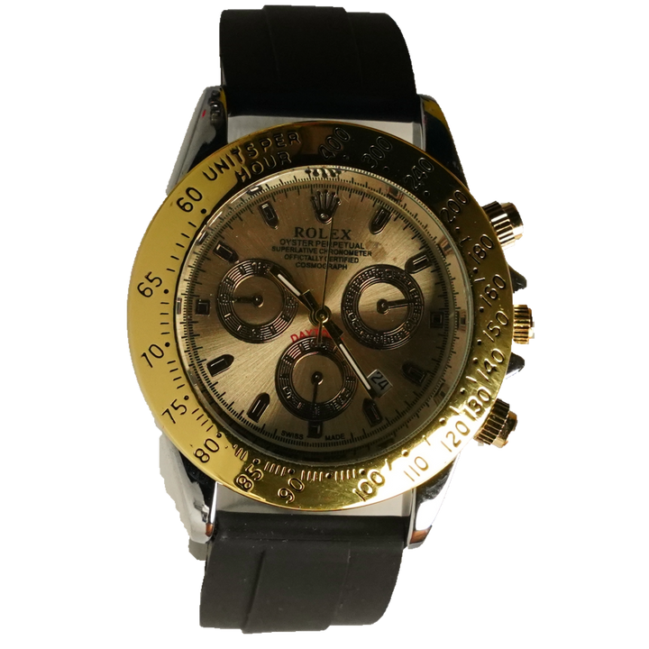 Rolex Cosmograph Daytona – Gold & Silver Dial Rubber Strap by times king