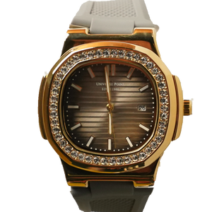 Universal Point – Gold Tone Diamond Accent Watch with  Rubber Strap UP-01 by times king