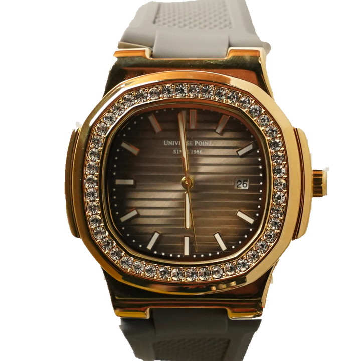 Universal Point – Gold Tone Diamond Accent Watch with  Rubber Strap UP-01 by times king