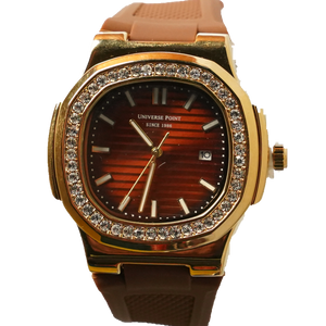 Universal Point – Gold Tone Diamond Accent Watch with  Rubber Strap UP-02 by times king