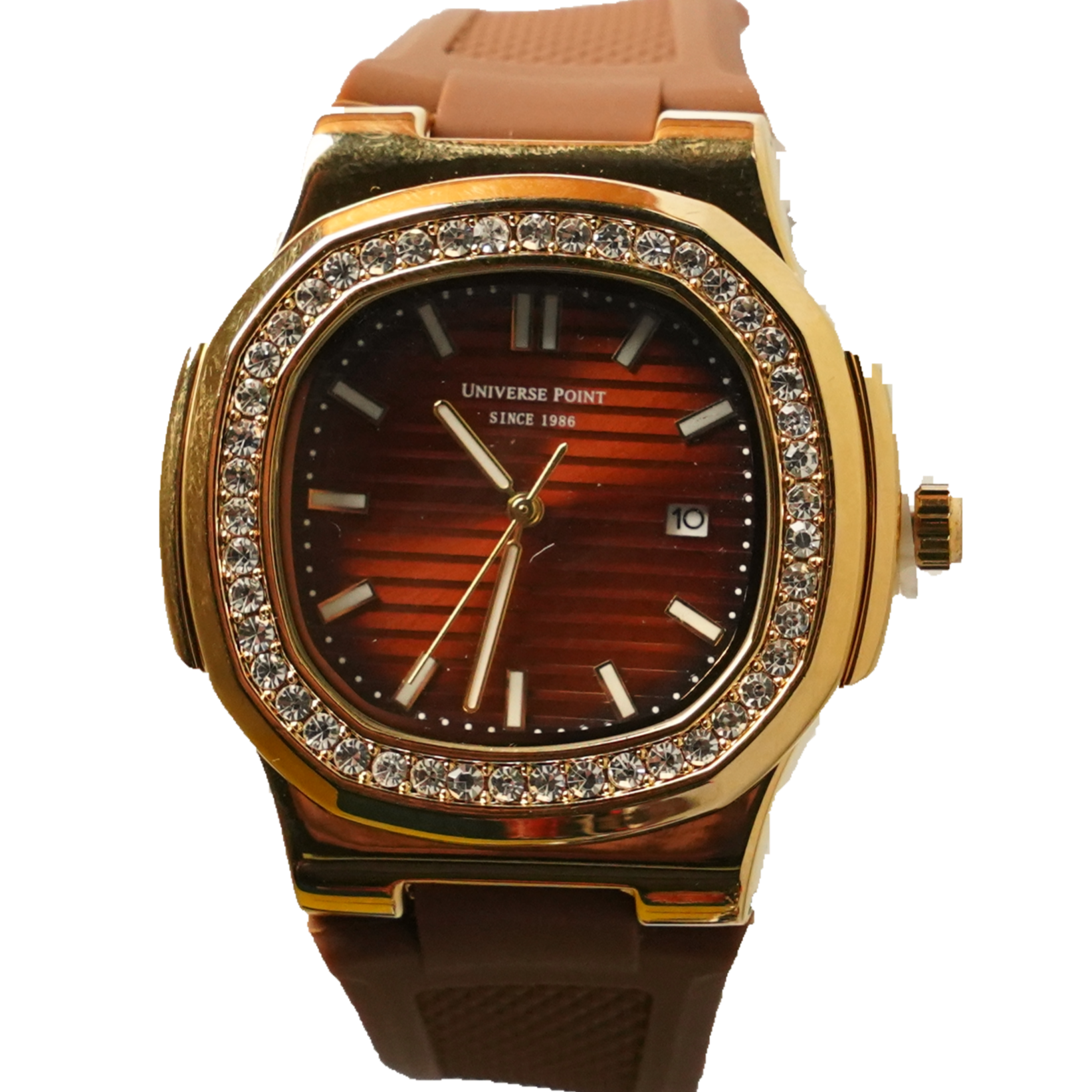 Universal Point – Gold Tone Diamond Accent Watch with  Rubber Strap UP-02 by times king