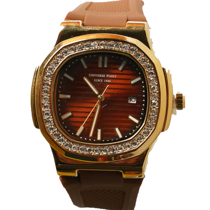 Universal Point – Gold Tone Diamond Accent Watch with  Rubber Strap UP-02 by times king